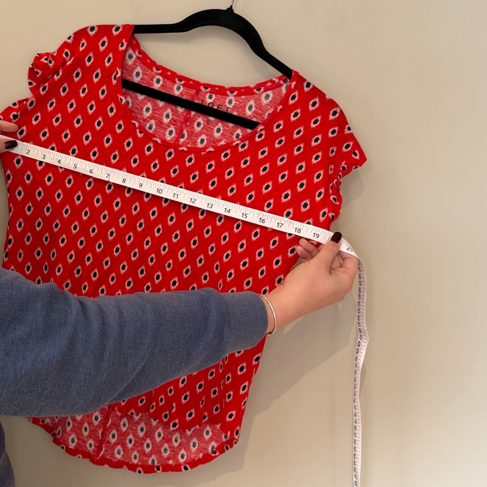 LOFT Red Linen Patterned Top - Picture 6 of 7